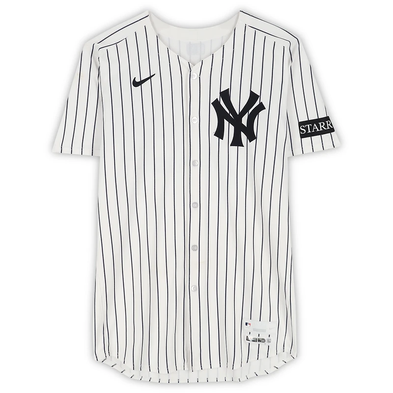 Maillot Nike blanc à fines rayures n° 48 porté par Paul Goldschmidt des Yankees de New York contre les Blue Jays de Toronto le 8 octobre 2025 - Match 4 de la série de division de la Ligue américaine