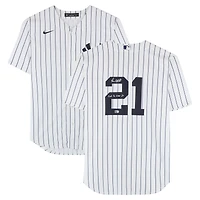 Maillot réplique blanc Nike autographié par Paul O'Neill des Yankees de New York avec inscription « Dernier à porter le numéro 21 »