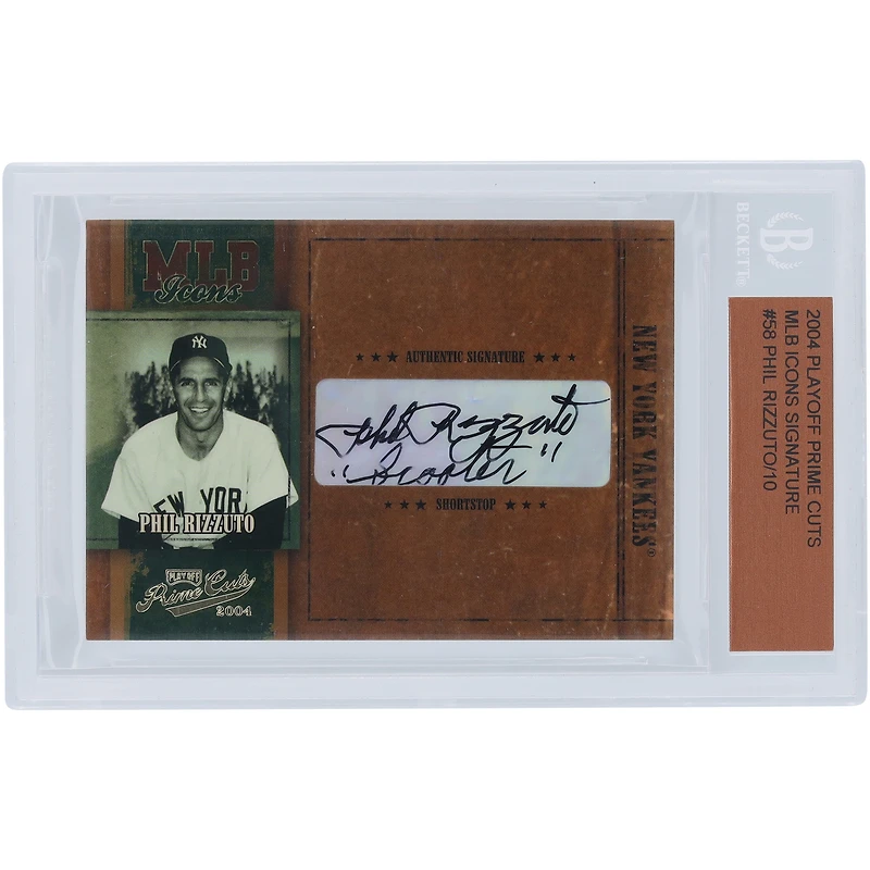 Carte autographiée par Phil Rizzuto des Yankees de New York, Prime Cuts #MLB-58 #6/10 des séries éliminatoires 2004, avec inscription « Scooter »