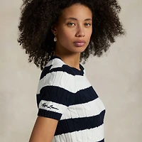 Polo Ralph Lauren Navy/White Yankees  Short Sleeve Cable Knit Sweater