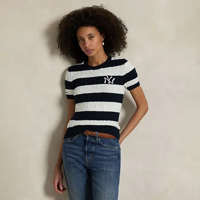 Polo Ralph Lauren Navy/White Yankees  Short Sleeve Cable Knit Sweater