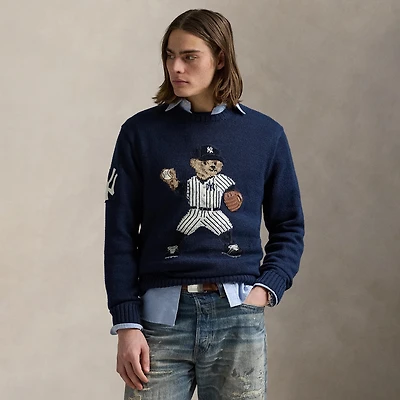 Pull Polo Ralph Lauren bleu marine avec ours des Yankees