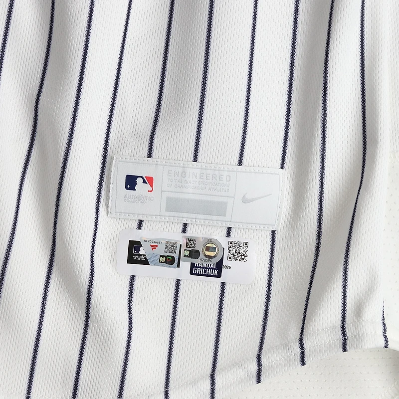 Randal Grichuk New York Yankees Game-Used #42 White Pinstripe Jersey vs. Los Angeles Angels on April 15, 2026 - Jackie Robinson Day