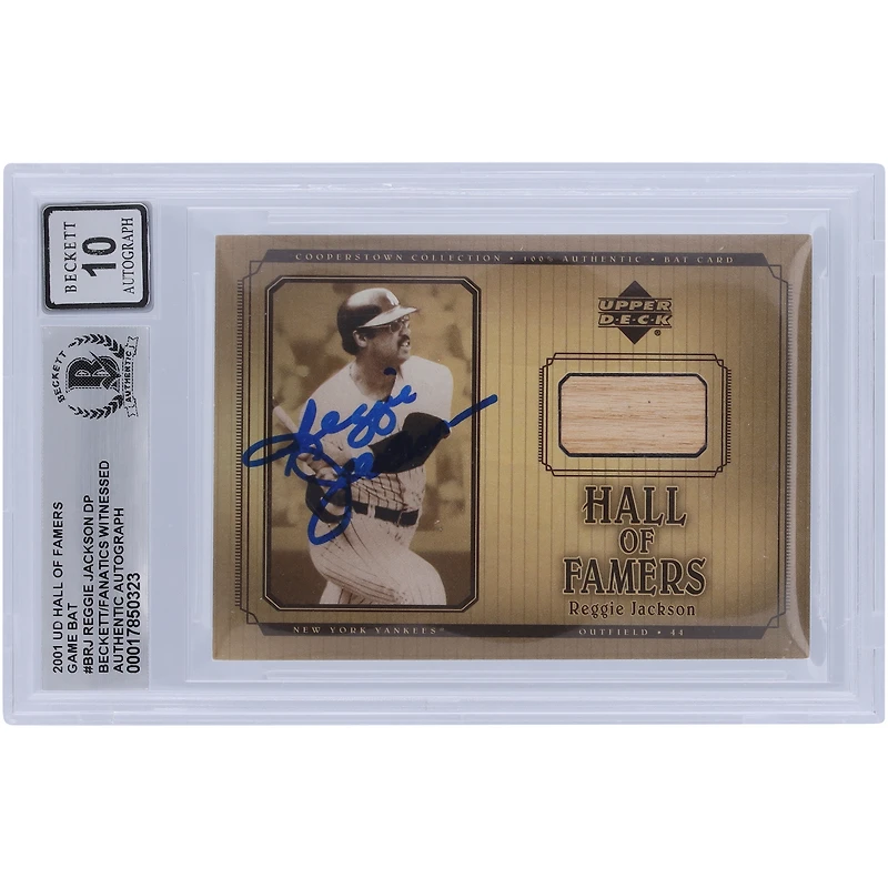 Carte relique de batte des membres du Temple de la renommée de la collection Cooperstown Upper Deck 2001 autographiée par Reggie Jackson des Yankees de New York #B-RJ Beckett, carte authentifiée par des fanatiques témoins