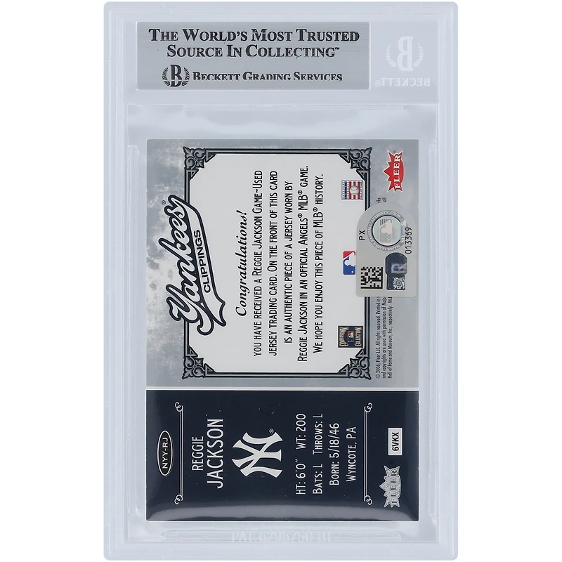 Reggie Jackson New York Yankees Autographié 2006 Fleer Greats of the Game Yankee Clippings Memorabilia Relic #NYY-RJ Beckett Fanatics Witnessed Authenticated Card