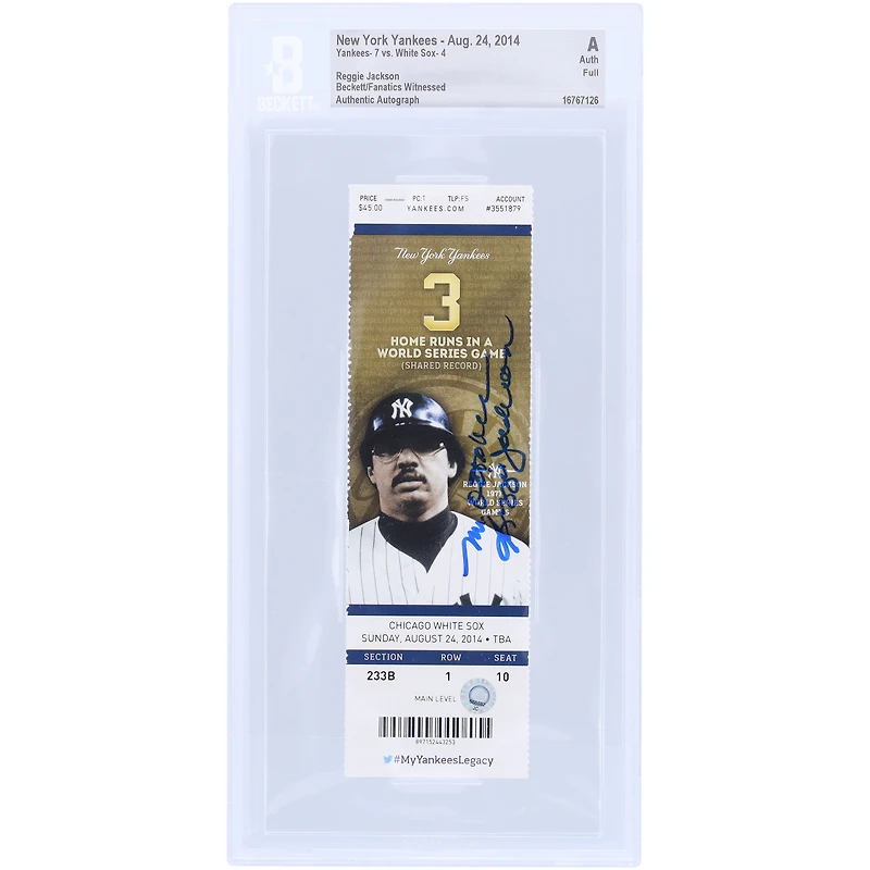 Reggie Jackson New York Yankees Autographed Beckett/Fanatics Witnessed Authenticated Ticket with "Mr. October" Inscription