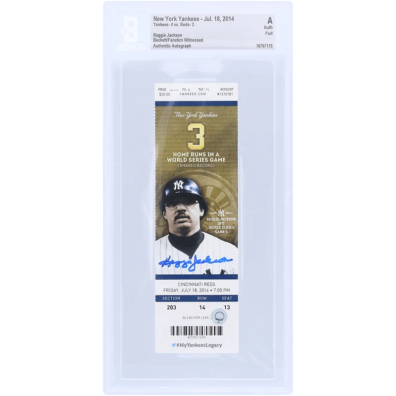 Billet authentifié avec signature Beckett/Fanatics des Yankees de New York signé Reggie Jackson