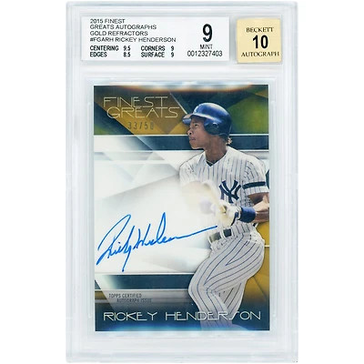 Rickey Henderson New York Yankees Autographed 2015 Topps Finest Gold Refractor Finest Greats #FGA-RH #33/50 BGS Authenticated 9/10 Card - 9.5,9,8.5,9 Subgrades