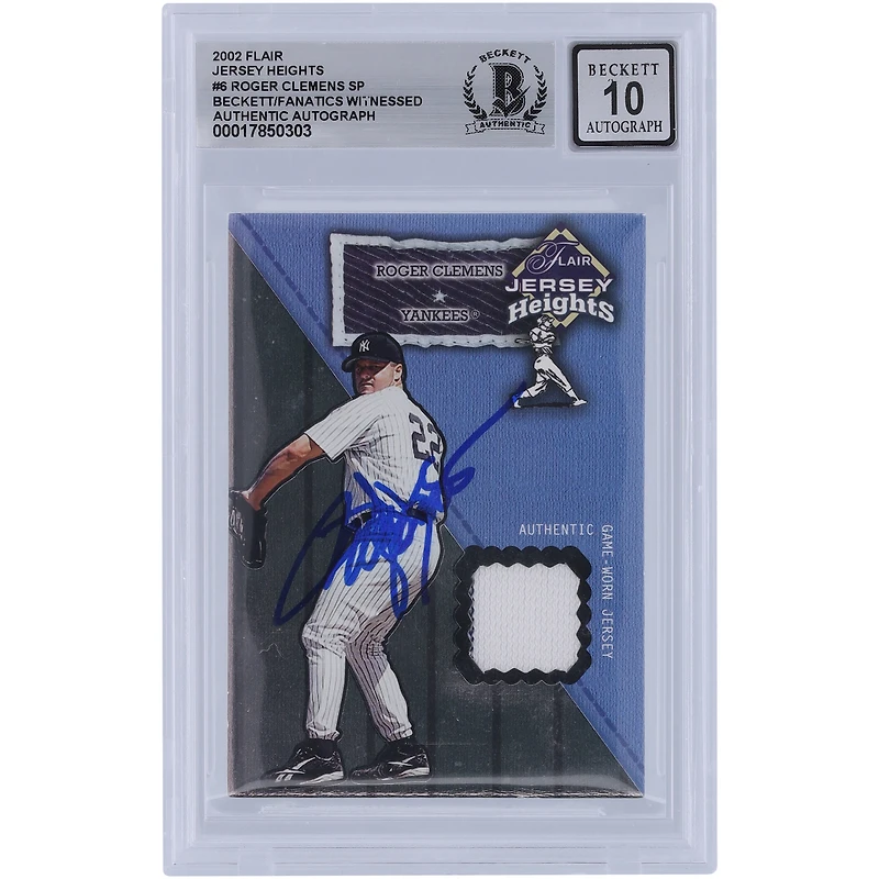 Roger Clemens New York Yankees Autographié 2002 Fleer Flair Jersey Heights Relic #RC Beckett Fanatics Witnessed Authenticated 10 Card