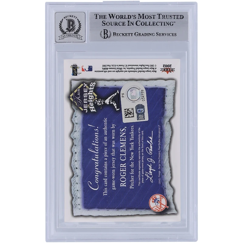 Roger Clemens New York Yankees Autographié 2002 Fleer Flair Jersey Heights Relic #RC Beckett Fanatics Witnessed Authenticated 10 Card