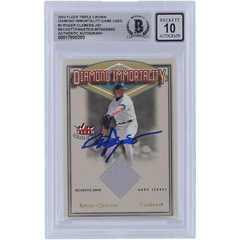 Roger Clemens New York Yankees Autographié 2002 Fleer Triple Crown Diamond Immortality Grey Jersey Relic #RC Beckett Fanatics Witnessed Authenticated 10 Card