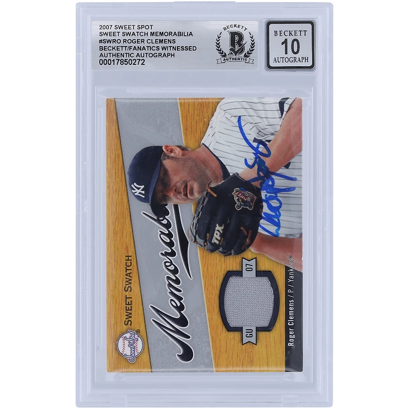 Roger Clemens New York Yankees Autographié 2007 Upper Deck Sweet Spot Baseball Sweet Swatch Souvenirs Jersey Relic #SW-RO Beckett Fanatics Witnessed Authenticated 10 Card