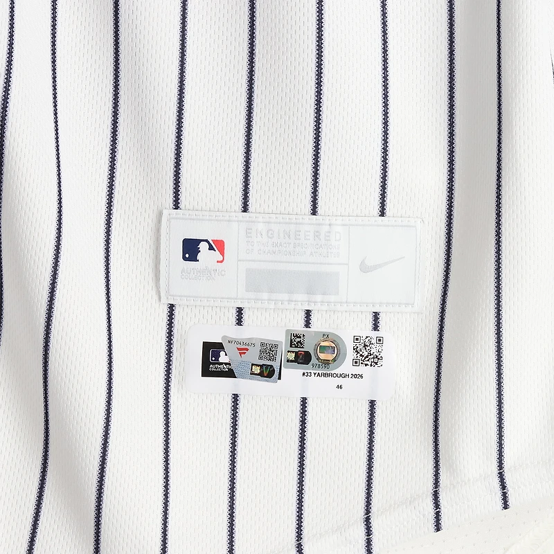 Ryan Yarbrough New York Yankees Player-Worn #42 White Pinstripe Jersey vs. Los Angeles Angels on April 15, 2026 - Jackie Robinson Day