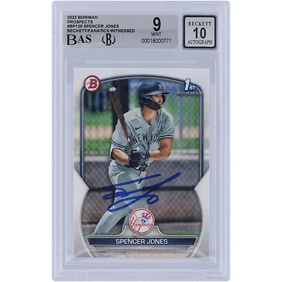 Spencer Jones New York Yankees autographié Bowman Prospects 2023 #BP-139 Beckett Fanatics Witnessed Authenticated 9/10 Card