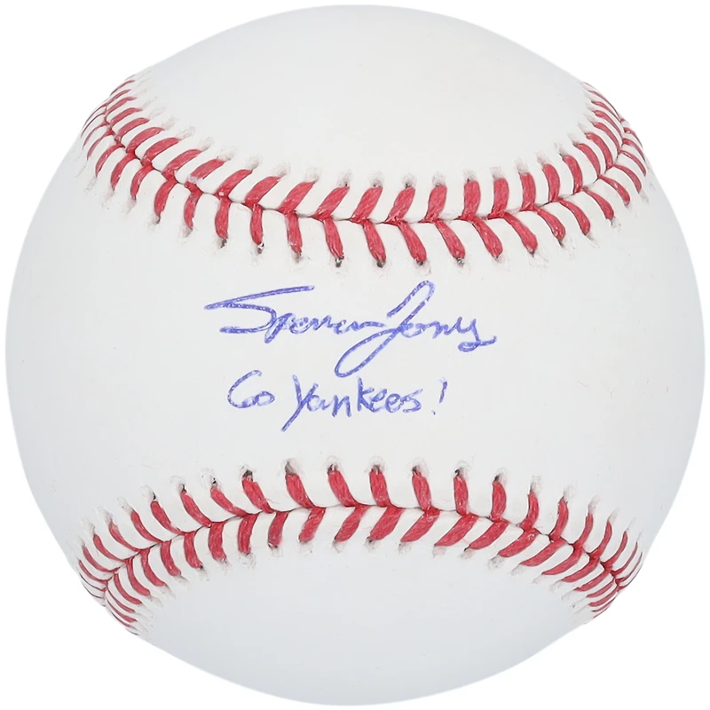 Balle de baseball autographiée par Spencer Jones des Yankees de New York avec l'inscription « Go Yankees! »