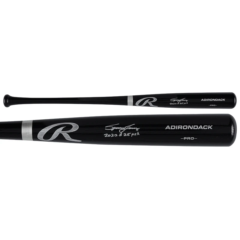 Bâton Rawlings Pro noir autographié par Spencer Jones, des Yankees de New York, avec inscription « 2022 #25 Pick ».