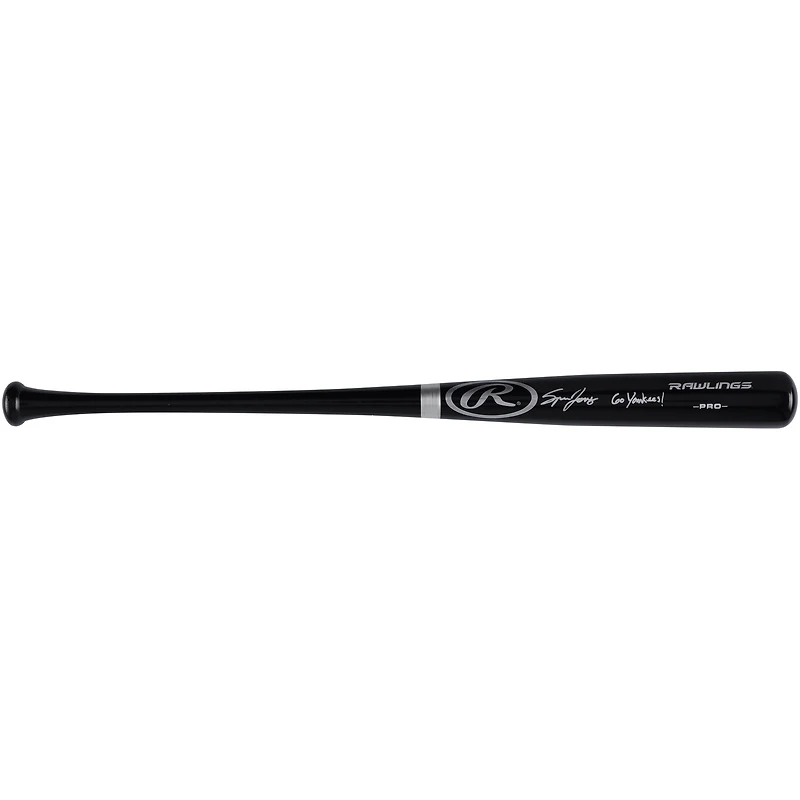 Bâton de baseball noir Pro Rawlings autographié par Spencer Jones des Yankees de New York avec l'inscription « Go Yankees ! »