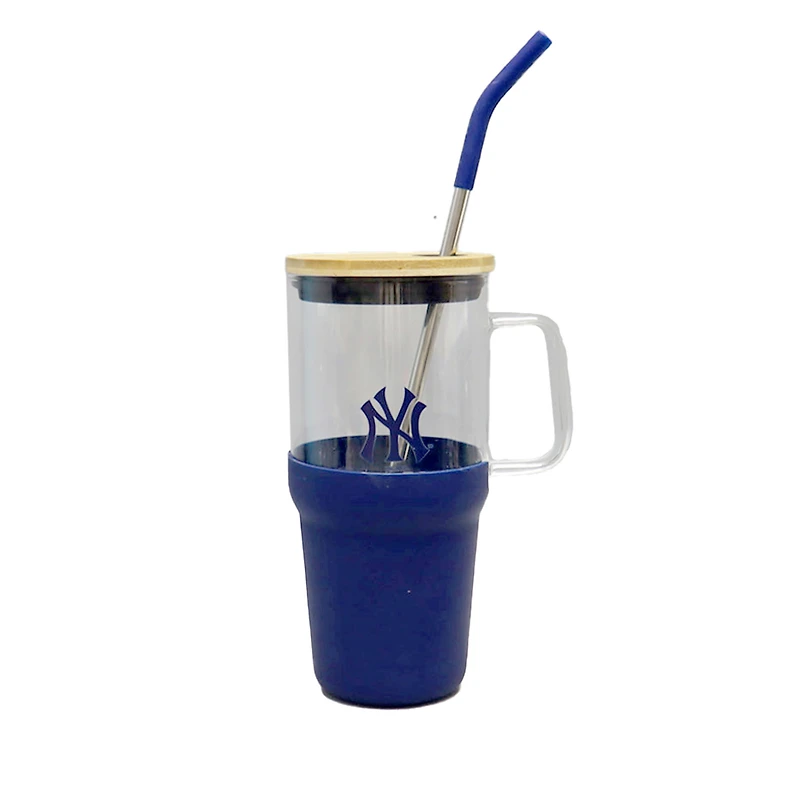Gobelet en verre de 40 oz avec plateau à collation en silicone de The Memory Company New York Yankees