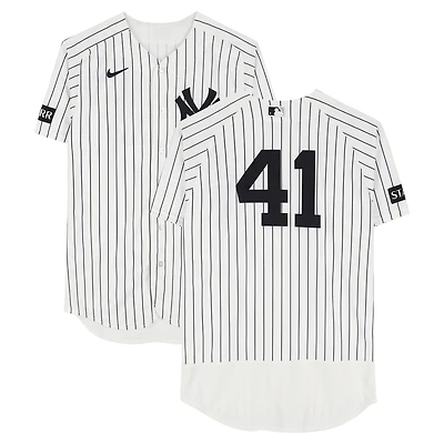 Tim Hill New York Yankees Game-Used #41 White Pinstripe Jersey vs. Miami Marlins on April 3, 2026