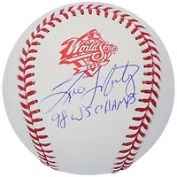 Baseball dédicacé par Tino Martinez des Yankees de New York avec le logo de la Série mondiale de 1998 et l'inscription « 98 WS Champs »