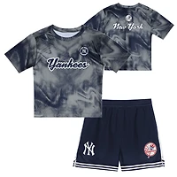 Ensemble t-shirt et short de frappeur champ intérieur pour tout-petits, gris/bleu marine, des Yankees New York