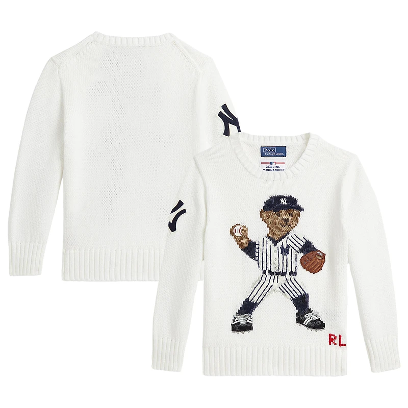 Pull-over blanc Polo Ralph Lauren pour tout-petit avec ours des Yankees