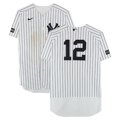 Trent Grisham New York Yankees Game-Used #12 White Pinstripe Jersey vs. Miami Marlins on April 3, 2026