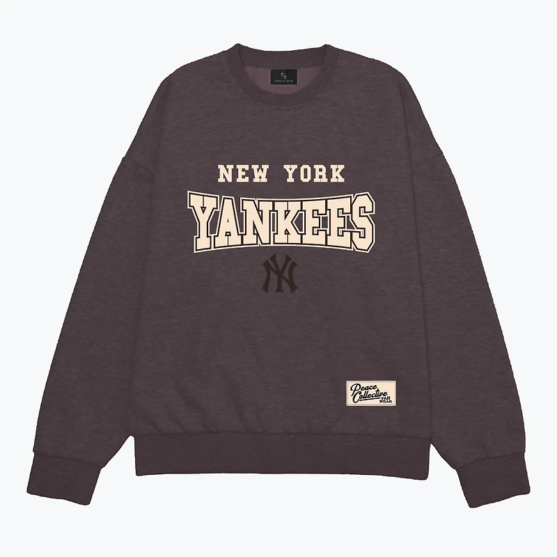 Sweat-shirt unisexe Peace Collective marron chiné New York Yankees, oversize et épais