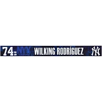 Wilking Rodríguez, joueur des Yankees de New York, numéro 74, plaque signalétique bleu marine, entraînement de printemps 2025 de la MLB