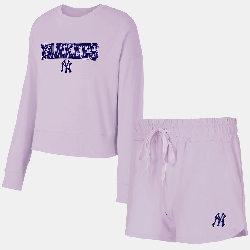 Women's Concepts Sport Lavender New York Yankees Elevation Tri-Blend Long Sleeve Top & Shorts Set