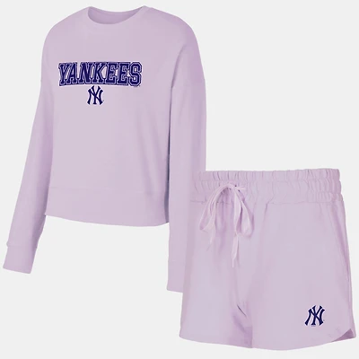 Women's Concepts Sport  Lavender New York Yankees Elevation Tri-Blend Long Sleeve Top & Shorts Set