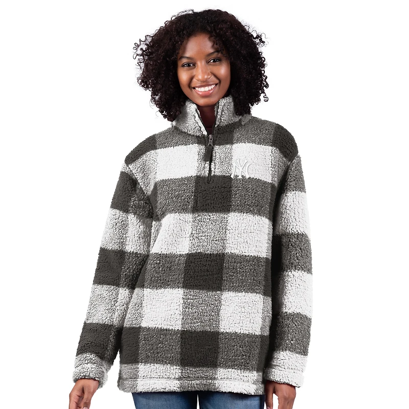Women's G-III 4Her by Carl Banks  Gray New York Yankees 24/7 Plaid Quarter-Zip Sherpa Jacket