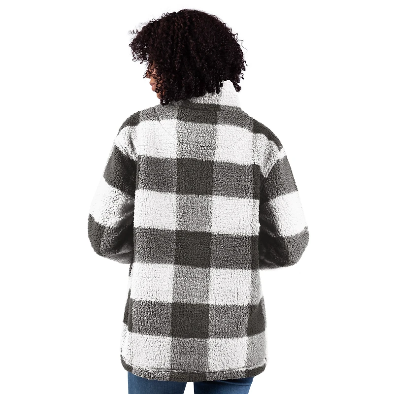 Women's G-III 4Her by Carl Banks  Gray New York Yankees 24/7 Plaid Quarter-Zip Sherpa Jacket