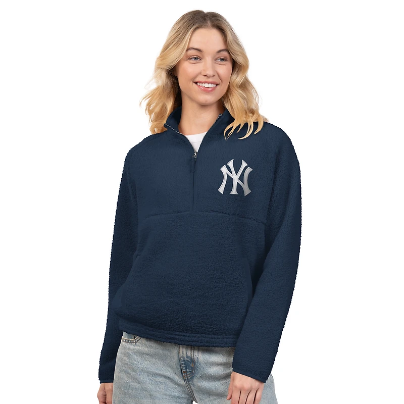 Pull à demi-zip en sherpa Everst G-III 4Her by Carl Banks bleu marine pour femme des Yankees de New York