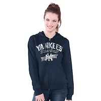 Sweat à capuche entièrement zippé G-III 4Her by Carl Banks pour femme, bleu marine, motif Wild Cat des Yankees de New York