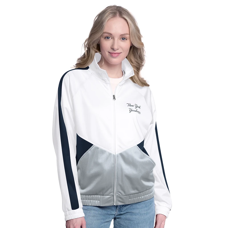 Veste de survêtement entièrement zippée G-III Sports by Carl Banks pour femme, blanche, motif New York Yankees Rally