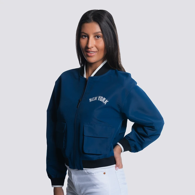 Veste courte zippée à motif cachemire New York Yankees bleu marine Lusso pour femme