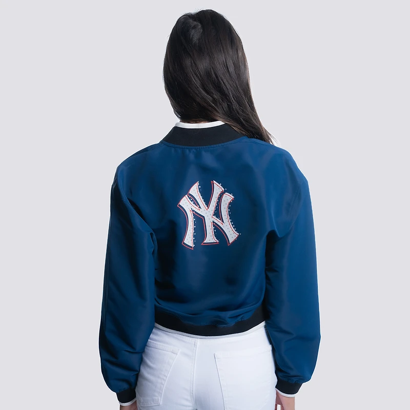 Women's Lusso  Navy New York Yankees Paisley Cropped Full-Zip Jacket