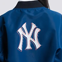 Veste courte zippée à motif cachemire New York Yankees bleu marine Lusso pour femme