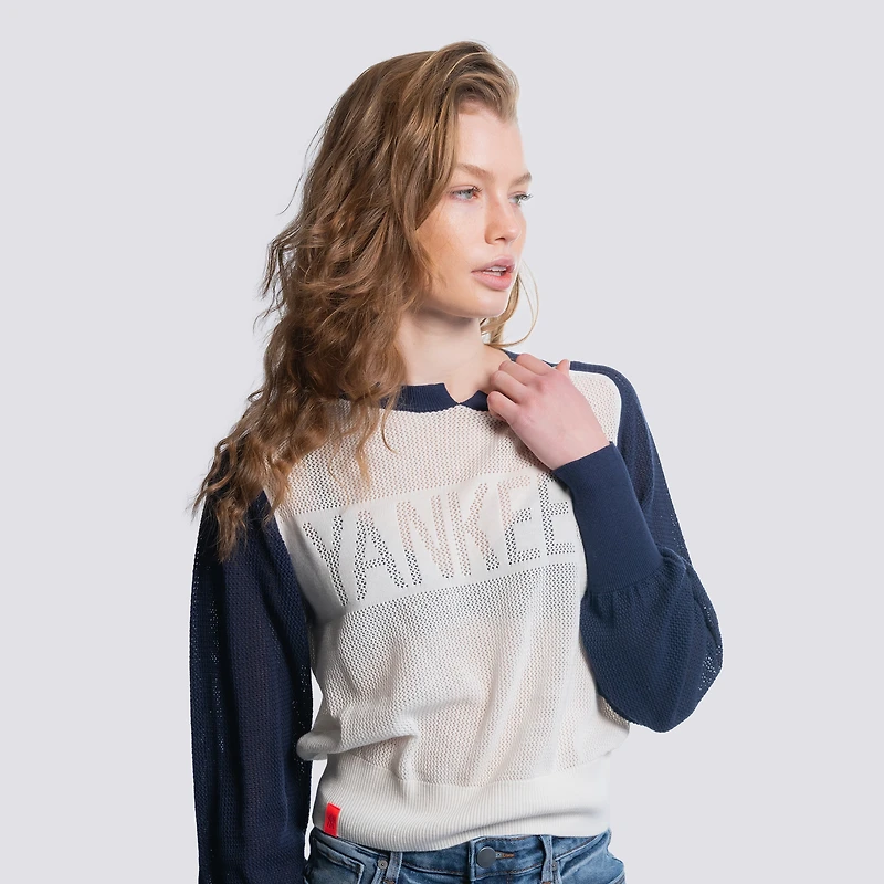 Pull à col cranté en maille Seraphina bleu marine Lusso pour femme des Yankees de New York