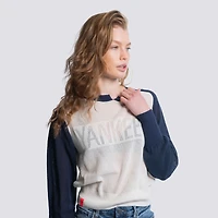 Pull à col cranté en maille Seraphina bleu marine Lusso pour femme des Yankees de New York