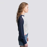 Women's Lusso  Navy New York Yankees Seraphina Mesh Notch Neck Sweater