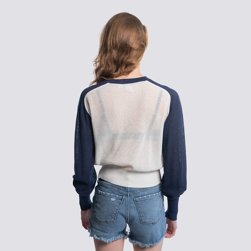 Women's Lusso Navy New York Yankees Seraphina Mesh Notch Neck Sweater