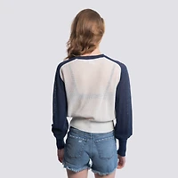 Women's Lusso  Navy New York Yankees Seraphina Mesh Notch Neck Sweater