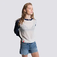 Pull à col cranté en maille Seraphina bleu marine Lusso pour femme des Yankees de New York