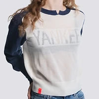 Women's Lusso  Navy New York Yankees Seraphina Mesh Notch Neck Sweater