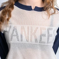 Women's Lusso  Navy New York Yankees Seraphina Mesh Notch Neck Sweater