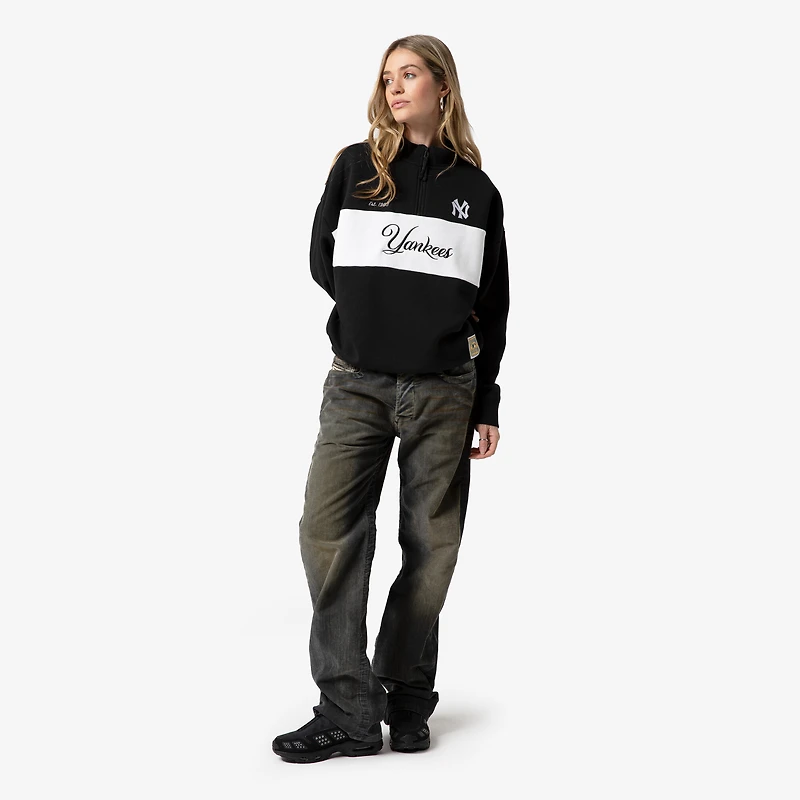 Women's Mitchell & Ness Black New York Yankees Cooperstown Collection Quarter-Zip Pullover Top