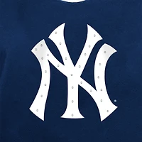 T-shirt à col en V strass bleu marine New Era pour femme avec logo Game Day des Yankees de York