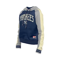 Women's New Era  Navy New York Yankees Throwback Cropped Raglan Pullover Hoodie